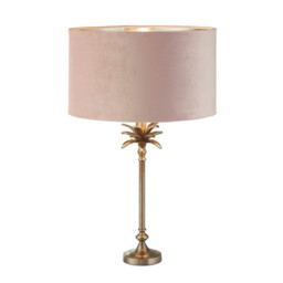 Palm Table Lamp Antique Nickel, Pink Velvet Shade - thumbnail 1