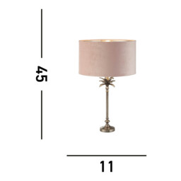 Palm Table Lamp Antique Nickel, Pink Velvet Shade - thumbnail 3