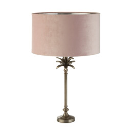 Palm Table Lamp Antique Nickel, Pink Velvet Shade - thumbnail 2