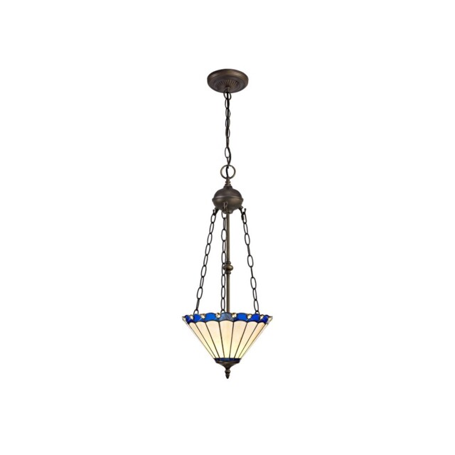 Worcester 2 Light Uplighter Ceiling Pendant E27 With 30cm Tiffany Shade, Blue, Crystal, Aged Antique Brass - image 1