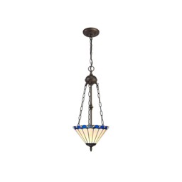 Worcester 2 Light Uplighter Ceiling Pendant E27 With 30cm Tiffany Shade, Blue, Crystal, Aged Antique Brass - thumbnail 1