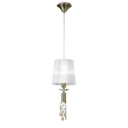 Tiffany Ceiling Pendant 1+1 Light E27+G9, Antique Brass with Soft Bronze Shade & Clear Crystal - thumbnail 5