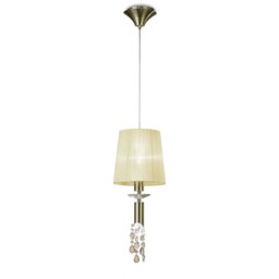 Tiffany Ceiling Pendant 1+1 Light E27+G9, Antique Brass with Soft Bronze Shade & Clear Crystal - thumbnail 3