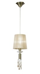 Tiffany Ceiling Pendant 1+1 Light E27+G9, Antique Brass with Soft Bronze Shade & Clear Crystal