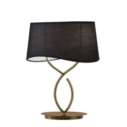 Ninette Table Lamp 2 Light E14 Large, Antique Brass With Black Shade