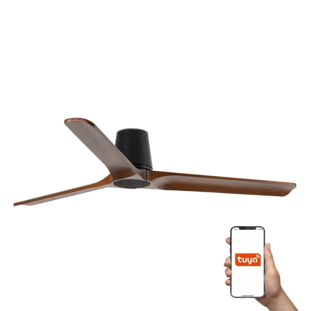 Heywood Tub 132cm Smart Ceiling Fan Black, Walnut Blades - image 1