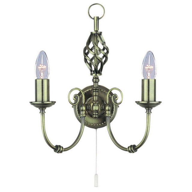 Zanzibar 2 Light Indoor Candle Wall Light Antique Brass, E14 - image 1