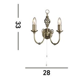 Zanzibar 2 Light Indoor Candle Wall Light Antique Brass, E14 - thumbnail 5