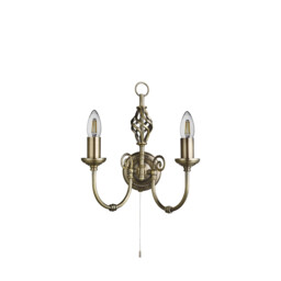 Zanzibar 2 Light Indoor Candle Wall Light Antique Brass, E14 - thumbnail 3