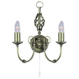 Zanzibar 2 Light Indoor Candle Wall Light Antique Brass, E14 - thumbnail 1