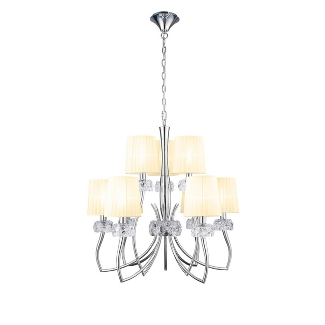 Loewe 2 Tier Pendant 6+3 Light E14, Polished Chrome With Cream Shades - image 1