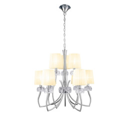 Loewe 2 Tier Pendant 6+3 Light E14, Polished Chrome With Cream Shades - thumbnail 1
