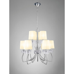 Loewe 2 Tier Pendant 6+3 Light E14, Polished Chrome With Cream Shades - thumbnail 2