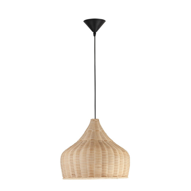 Mia 38.5cm Dome Pendant Ceiling Light Natural Ratan, Wood Black Fabric Wire, Base LED E27 - image 1