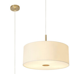 Baymont Antique Brass 3 Light E27 Single Pendant With 50cm x 20cm Faux Silk Shade, Ivory Pearl/White Laminate