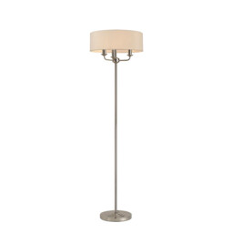 Banyan 3 Light Switched Floor Lamp With 45cm x 15cm Dual Faux Silk Shade, Nude Beige/Moonlight Polished Nickel