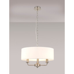 Banyan 3 Light Multi Arm Pendant, E14 Satin Nickel With 45cm x 15cm Faux Silk Shade, White - thumbnail 2