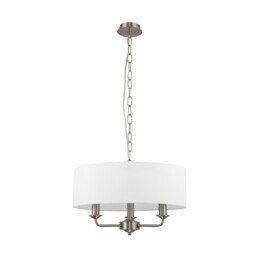 Banyan 3 Light Multi Arm Pendant, E14 Satin Nickel With 45cm x 15cm Faux Silk Shade, White - thumbnail 5