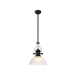 Cairo 1 Light Multi Height Pendant E27 With 38cm Dome Glass Shade, Matt Black/Clear - thumbnail 1