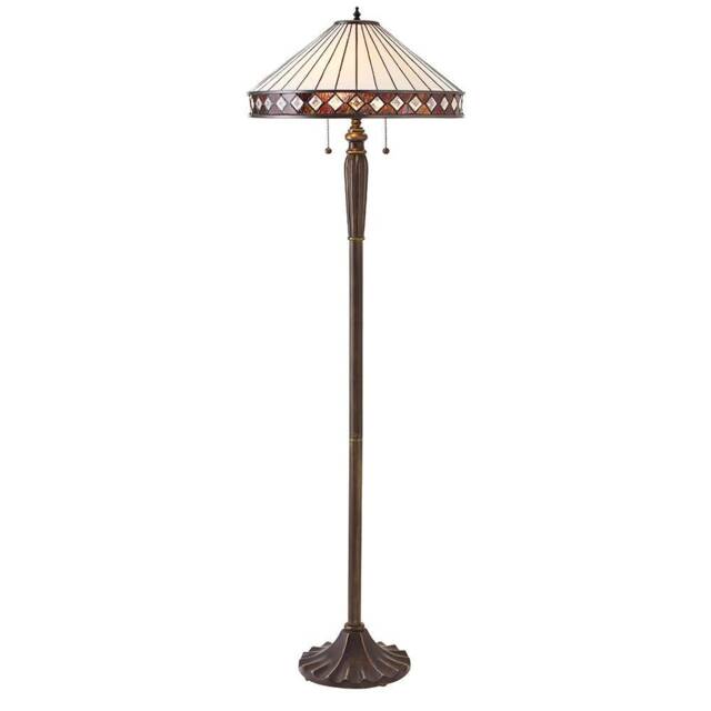 Fargo 2 Light Floor Lamp Dark Bronze, Tiffany Glass, E27 - image 1