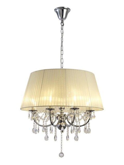Olivia Ceiling Pendant with Ivory Cream Shade 8 Light Polished Chrome, Crystal - image 1