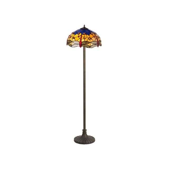 Worcester 2 Light Stepped Design Floor Lamp E27 With 40cm Tiffany Shade, Blue, Orange, Crystal, Aged Antique Brass - image 1