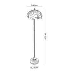Worcester 2 Light Stepped Design Floor Lamp E27 With 40cm Tiffany Shade, Blue, Orange, Crystal, Aged Antique Brass - thumbnail 2