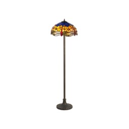 Worcester 2 Light Stepped Design Floor Lamp E27 With 40cm Tiffany Shade, Blue, Orange, Crystal, Aged Antique Brass - thumbnail 1