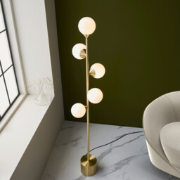 Grosseto Multi Arm Floor Lamp Satin Brass Plate, Gloss White Glass - thumbnail 5