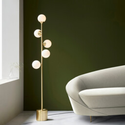 Grosseto Multi Arm Floor Lamp Satin Brass Plate, Gloss White Glass - thumbnail 3