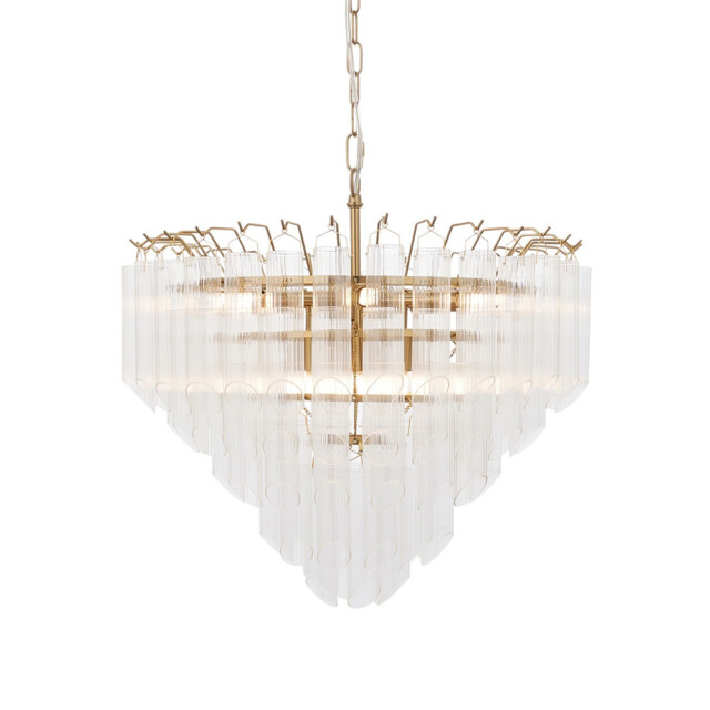 Toulouse Pendant Ceiling Light Satin Brass Plate, Clear Ribbed Glass, 12x G9 - image 1