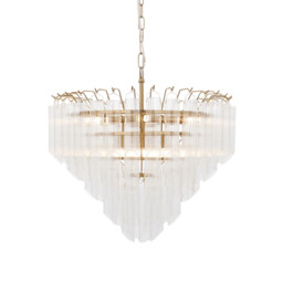 Toulouse Pendant Ceiling Light Satin Brass Plate, Clear Ribbed Glass, 12x G9 - thumbnail 1
