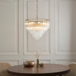 Toulouse Pendant Ceiling Light Satin Brass Plate, Clear Ribbed Glass, 12x G9 - thumbnail 2
