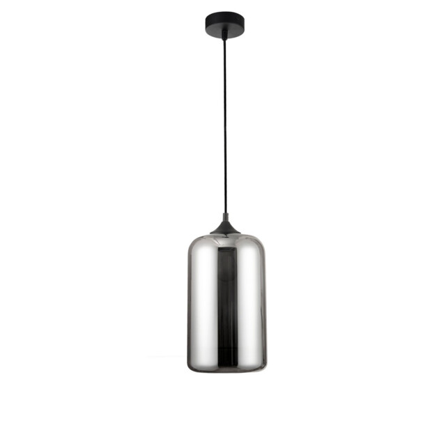 Savaz 17.5cm Dome Pendant Ceiling Light Chrome Glass Black Metal Black Fabric Wire LED E27 - image 1