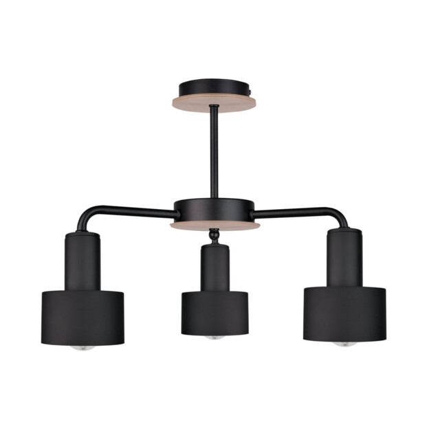 Luce Multi Arm Semi Flush Ceiling Light Black, Wood, 44cm, 3x E27