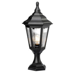 Kinsale 1 Light Outdoor Coastal Pedestal Lantern Black IP44, E27 - thumbnail 1