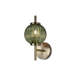 Cincinnatus Wall Lamp, 1 x G9, Antique Brass/Moss Green Glass