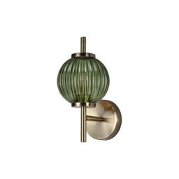 Cincinnatus Wall Lamp, 1 x G9, Antique Brass/Moss Green Glass - thumbnail 5