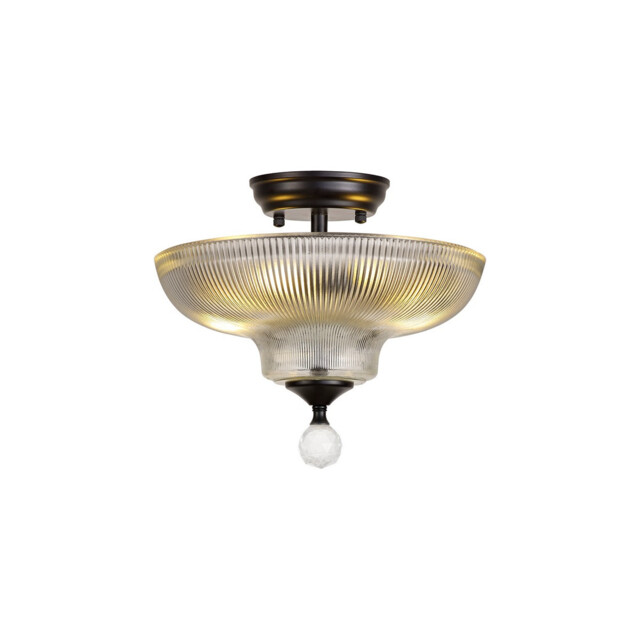 Dresden 2 Light Semi Flush Ceiling Lamp E27 With Round 30cm Glass Shade Matt Black, Clear - image 1