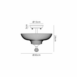 Dresden 2 Light Semi Flush Ceiling Lamp E27 With Round 30cm Glass Shade Matt Black, Clear - thumbnail 2