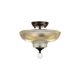 Dresden 2 Light Semi Flush Ceiling Lamp E27 With Round 30cm Glass Shade Matt Black, Clear - thumbnail 1