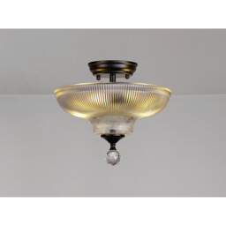 Dresden 2 Light Semi Flush Ceiling Lamp E27 With Round 30cm Glass Shade Matt Black, Clear - thumbnail 3