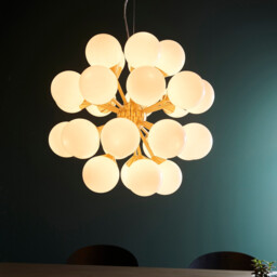 Oscar Globe Pendant Satin Brushed Gold Effect Plate & Gloss White Glass 28 Light Dimmable IP20 - G9 - thumbnail 3