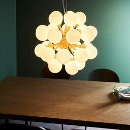 Oscar Globe Pendant Satin Brushed Gold Effect Plate & Gloss White Glass 28 Light Dimmable IP20 - G9 - thumbnail 5
