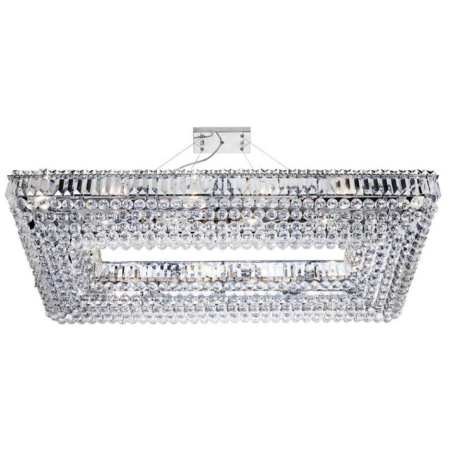 Vesuvius 24 Light Ceiling Pendant Chrome with Crystals - Rectangle Frame, E14