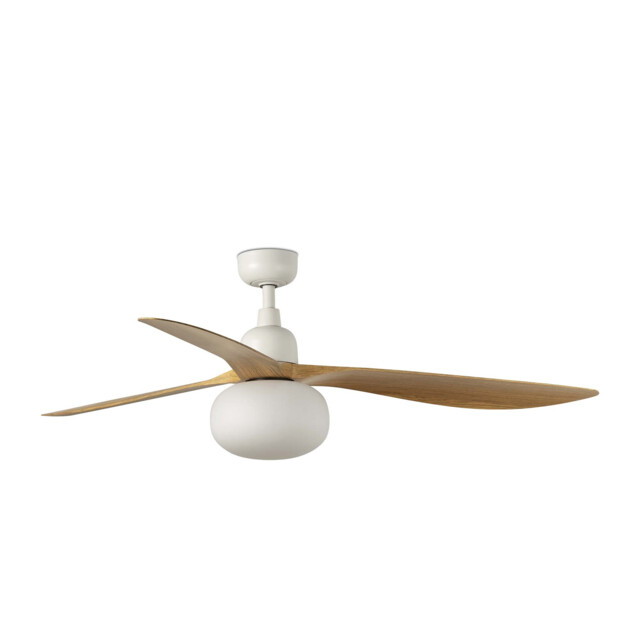 Outwood 150cm Ceiling Fan White, Light Oak Blades, E27 Light, IP44 - image 1