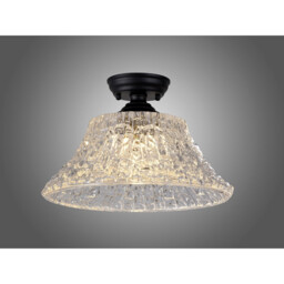 Dresden Flush Ceiling Lamp E27 With Round 38cm Patterned Glass Shade Matt Black, Clear - thumbnail 3