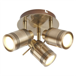 Samson 3 Light Bathroom Ceiling Spotlight Antique Brass IP44, GU10