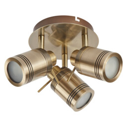Samson 3 Light Bathroom Ceiling Spotlight Antique Brass IP44, GU10 - thumbnail 2