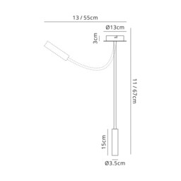 Semi Flush Ceiling, 1 Light Adjustable Arm, 1 x 5W LED, 3000K, 310lm, Black, Satin Copper - thumbnail 2